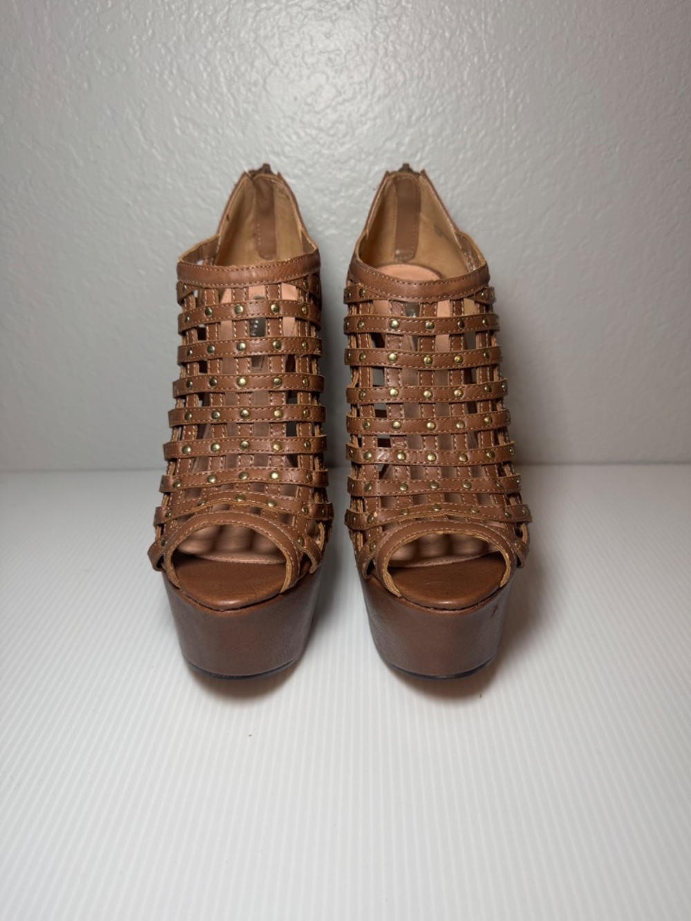 Kelsey Tan Studded Woven Platform Heels - Picture 5 of 10